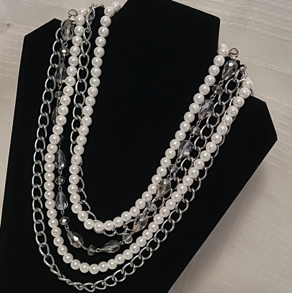 Premier Jewelry - Elegant Multi-Layer Pearl & Chain Necklace And Matching Bracelet, Set Of Two